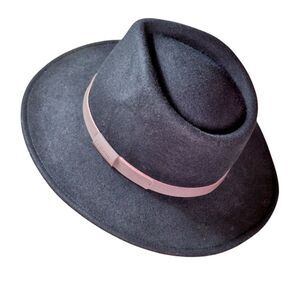 Barbour Crushable Bushman Fedora Hat Black 100% Wool Felt Leather Trim S Unisex